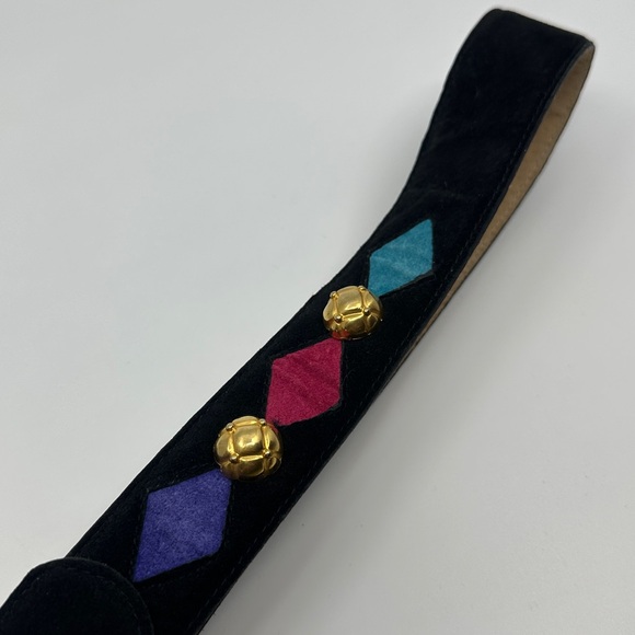 Doncaster Black Suede Belt with Gold Buckle and Colorful Accents, Sz Med main image 9